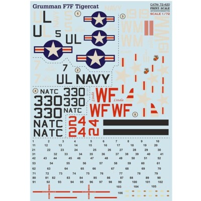 Print Scale 72-420 Decal for airplane 1:72 Grumman F7F Tigercat Waterslide decal