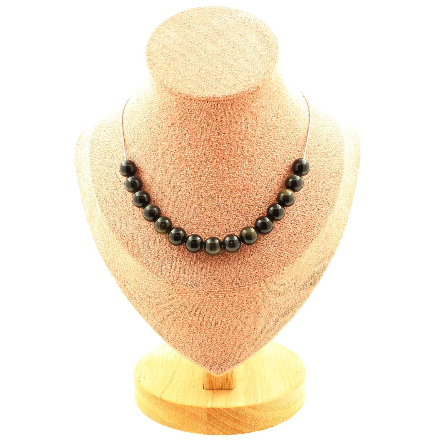 Collier en Obsidienne Dorée 8mm avec Chaîne Élégante en Acier Inoxydable