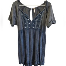 Free People Blue Contrast Fabric Tunic Dress Womens Small