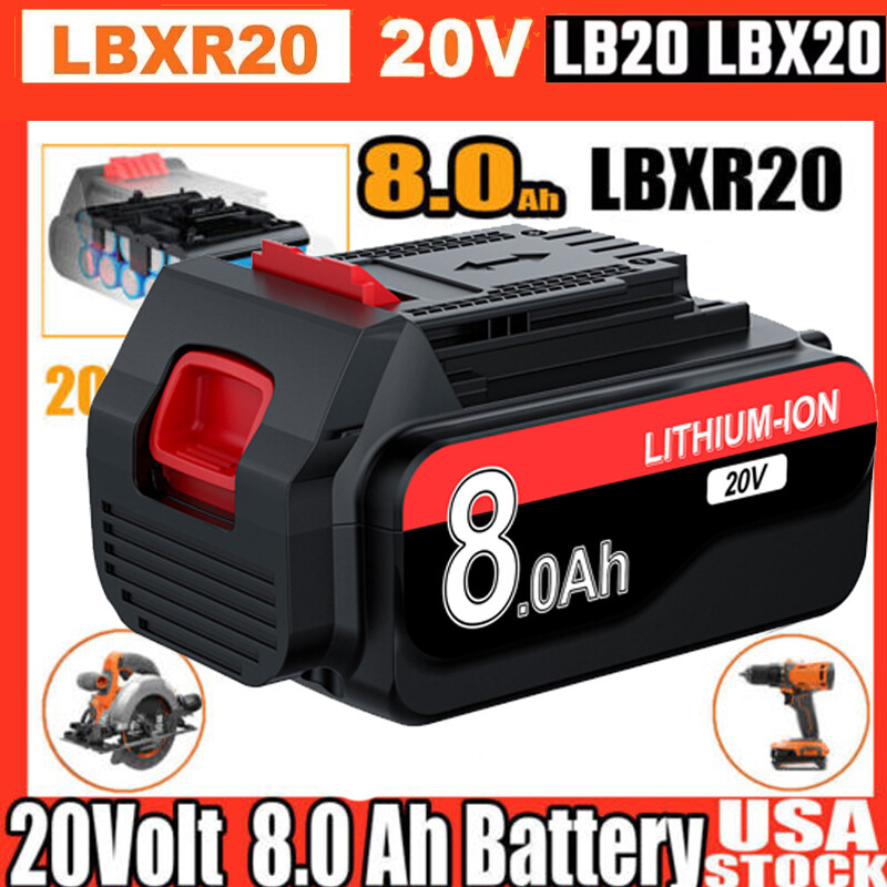 20V 8.0Ah Li-Ion Battery Pack for Black+Decker LB20 LBX20 LBXR20