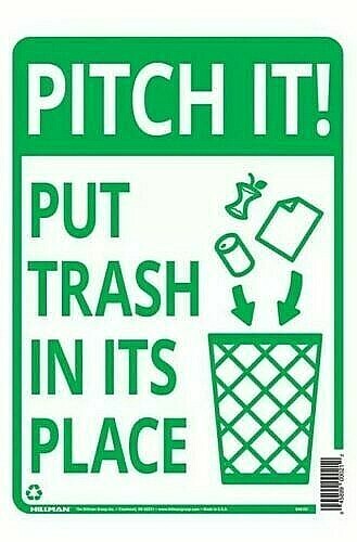 2 piezas | '¡Pitch it!' "Letrero de metal PONER BASURA EN SU LUGAR" | (14"" x 10") verde y blanco - Imagen 1 de 1