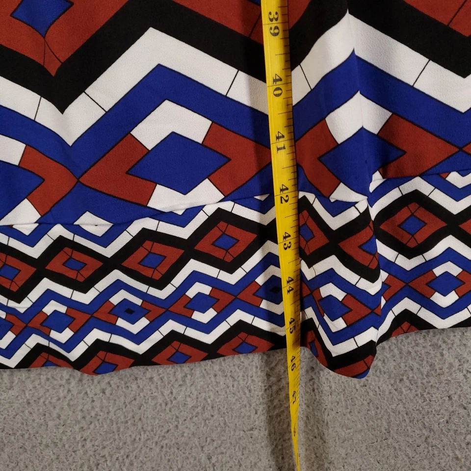 Vestido Mujer Talla 1X Rojo Azul Blanco Geométrico Cinturón Midi Elástico Foto 4 de 4