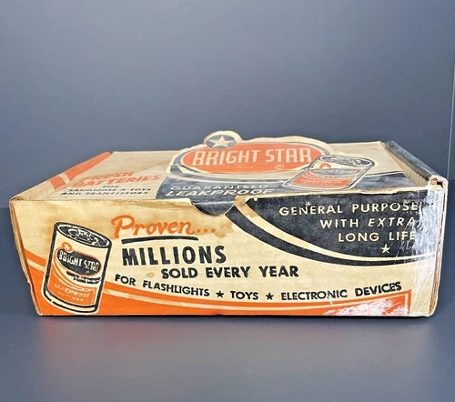 Vtg Bright Star Batteries Flashlight Clifton NJ Store Display Cardboard Box Prop
