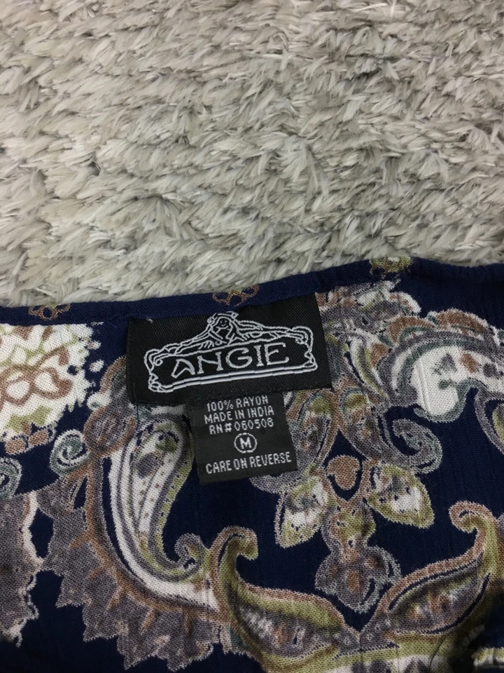 Blusa Angie Bohemia Mujer Talla Mediana Azul Oscuro Rayón Manga 3/4 Top Foto 4 de 4