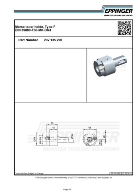 VDI30, Morse taper holder, Type F DIN 69880-F30-MK-DK3..FORM F1 MT3, 202.135.220