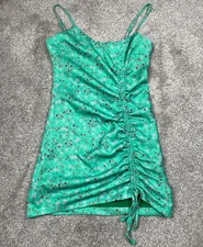 Lovers & Friends Dress Womens Medium Satin Ditsy Floral Mini Ruched Cottage Core