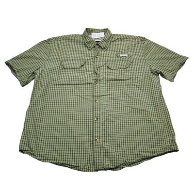 Magellan Shirt Mens 2XL Green Plaid Button Down Short Sleeve Vented Back Cotton