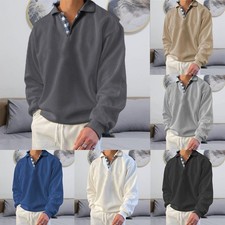 Mens Casual Pullover Baggy Sweatshirt Long Sleeve Turn Down Collar Top