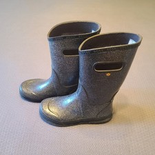 Bogs K RNBT Black Glitter Pull On Rubber Waterproof Rain Boots Youth 4