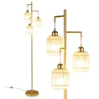 3-Light Floor Lamp Farmhouse Standing Tree Lamp with Foot Switch - Gold