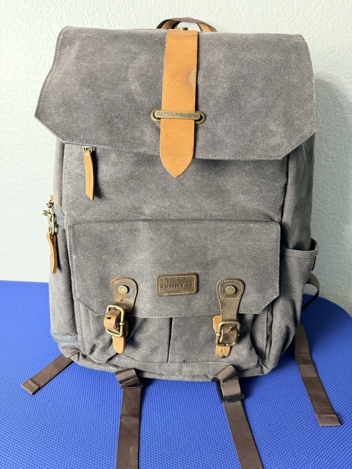 SUNNY 16 Bolsa para Cámara Mochila Voyager DSLR Impermeable Lona Encerada y Cuero USB Foto 3 de 4