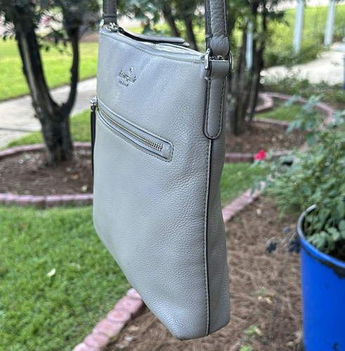 Kate Spade Sadie Large Crossbody Pebbled Leather Gray Front Zipper Silver Detail - Picture 5 of 11