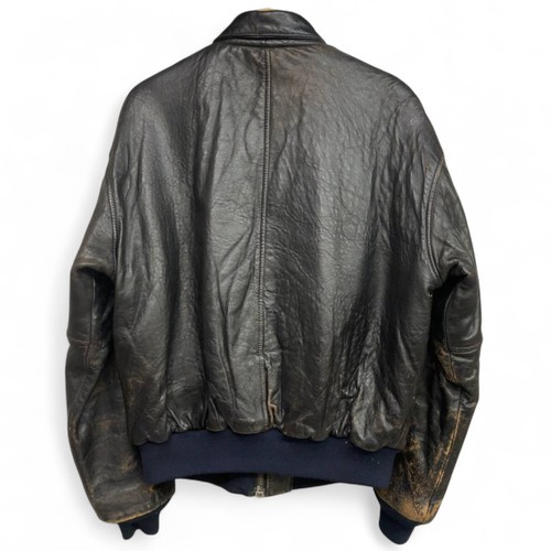Vintage AVIREX Type A-2 Flight Jacket Black Leather Bomber Blouson Size M USA - Picture 4 of 10