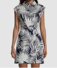  375 Milly Women's Blue Maxwell Palm Leaf-Print Cap-Sleeve Dress Size 8