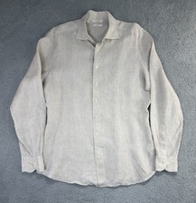 Suitsupply Men 43/17 Beige Pure Linen Albini 1876 Fabric Tailored Fit Shirt