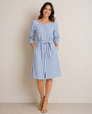 Banana Republic Blue White Striped Midi Shirt Dress Medium Belted Cotton