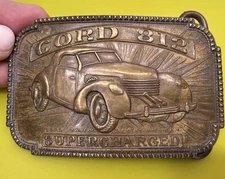 Vtg Cord 812 Supercharged Owner's Club Montauk Co Brass Belt Buckle VTG