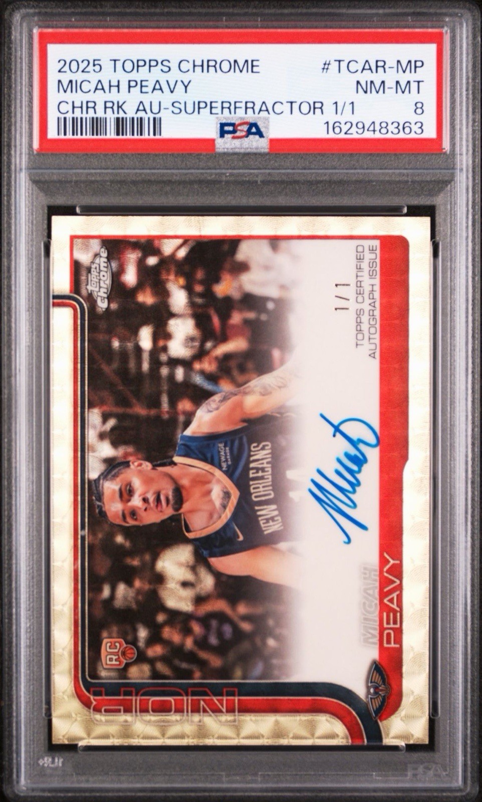 Micah Peavy 2025 Topps Chrome SUPERFRACTOR Auto 1/1 PSA 8 Rookie RC 1 OF 1 