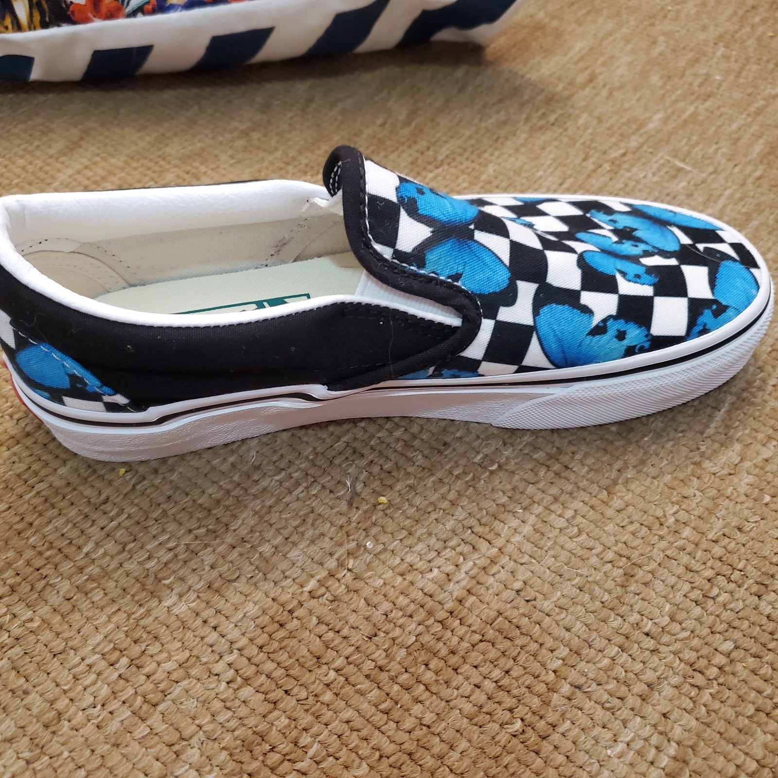 VANS Custom Slip-On Shoes Butterfly Checkerboard Black White size 3.5 M, 5 W.  thumbnail 7