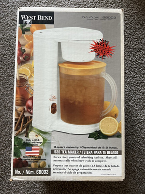 West Bend 3 Quart Large Iced Tea Maker 68003 Yellow Lid Pitcher OPEN BOX/NEW