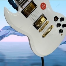 UNbrand White Solid Electric Guitar HH Pickups Mahogany Body Rounded Fret Edge