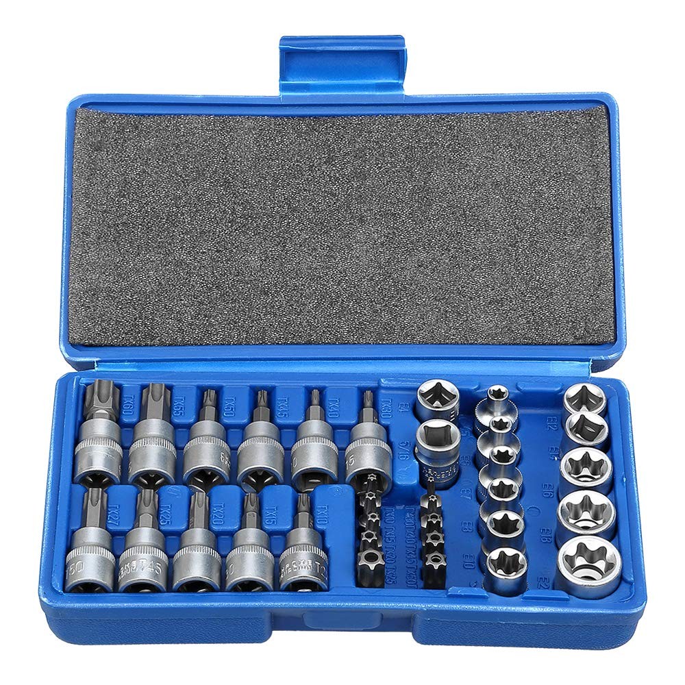 Drive Torx Star Bit Socket Set - 34 Pcs Handheld Tool for Male & Female