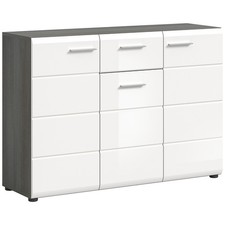 Kommode SALSA - weiß Hochglanz - Rauchsilber - 120 cm Sideboard Kommode TV