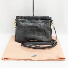 MIU MIU Leather 2Way Clutch Shoulder Crossbody Bag Black Authentic