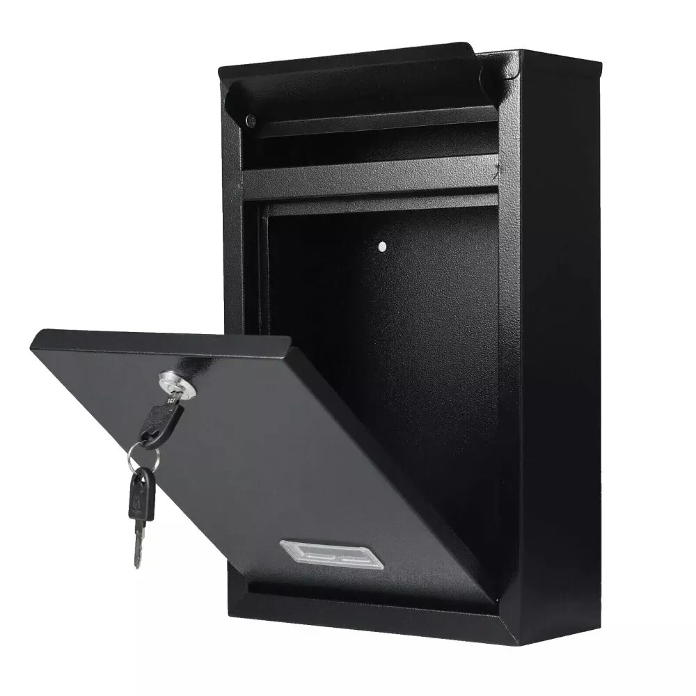 Large Black Lockable Post Box Outdoor Wall Mounted Letterbox with Keys ...