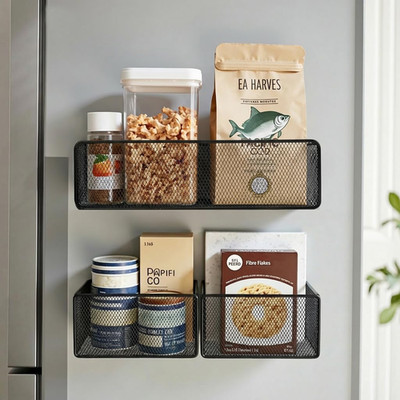 Magnetische Aufbewahrung Organizer Set, 3 Stück Kühlschrank Regal Körbe, Gewürzregal Halter 