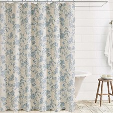 Blue Shower Curtain Floral Cotton Linen Cottagecore Shower Curtain for Bathro...