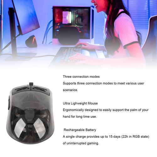 Gaming Mouse Ultra Lightweight RGB 3 Modes Type C Rechargeable Ergonomic Wir NEW - Afbeelding 4 van 12