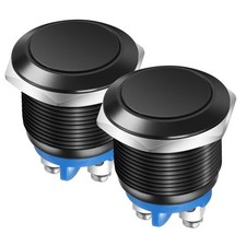 2 PCS Black 22mm Momentary Push Button Switch, 1NO SPST IP65 Waterproof