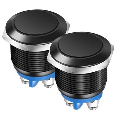 2 PCS Black 22mm Momentary Push Button Switch, 1NO SPST IP65 Waterproof
