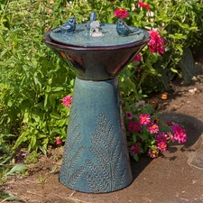 Gathering Birds Ceramic Outdoor Fountain with LED Lights - 28 in by Sunnydaze