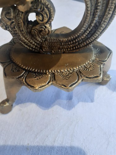 Brass Desi Peacock Lamp/incense 3 Footed Stand With Bell - Picture 7 of 7