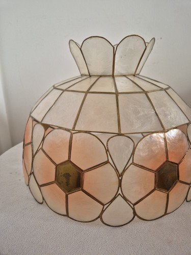 Vintage Retro Capiz Shell Ceiling Uplighter Light Shade Lampshade 36cm - Picture 9 of 15