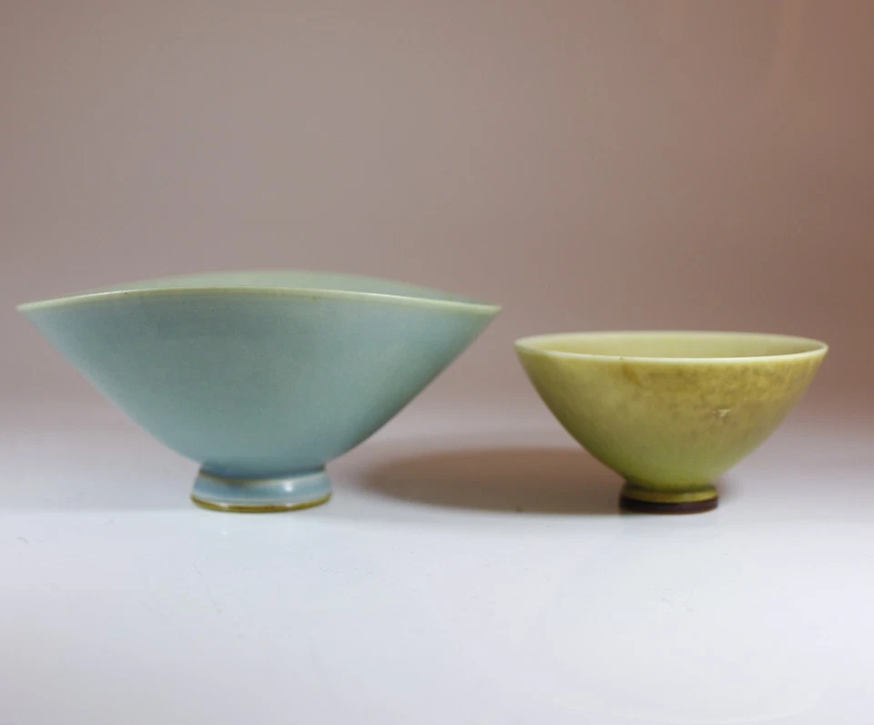 2 cuencos de gres amarillo y azul paloma - Berndt Friberg - Gustavsberg años 1950-60 Foto 2 de 4