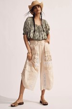 Anthropologie Lace Ruched Crop Wide-Leg Pants Size XXS