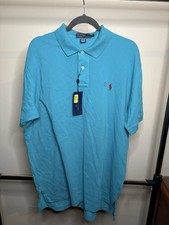 Polo Ralph Lauren Blue Solid Men's Short Sleeve Polo Shirt 100 Cotton Size XL