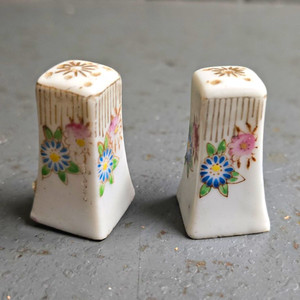 Vintage Japan Ceramic Floral Salt & Pepper Shakers Set, Square, White/Multicolor