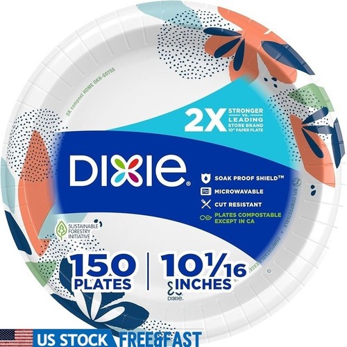 Strong Disposable 10 Inch Paper Plates Microwave Safe Compostable 150 Pack Large