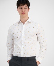 Bar Iii Mens Slim fit Dress Shirt Large 16-16.5 Long Sleeve White Melon MSRP 70