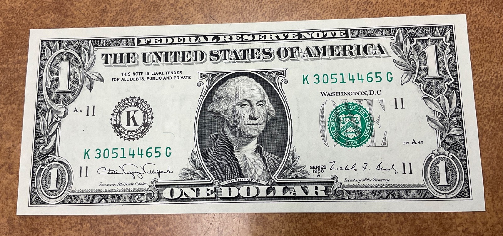 1988 A  $1 FRN, UNCIRCULATED 1 Dallas K note.