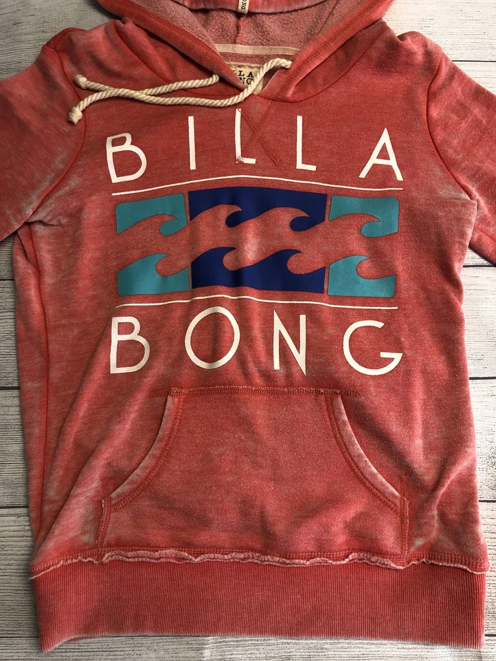 Sudadera con Capucha Billabong Para Mujer Mediana Roja Onda Logo Pullover Surf Patinador Playa Bolsillo Foto 2 de 4