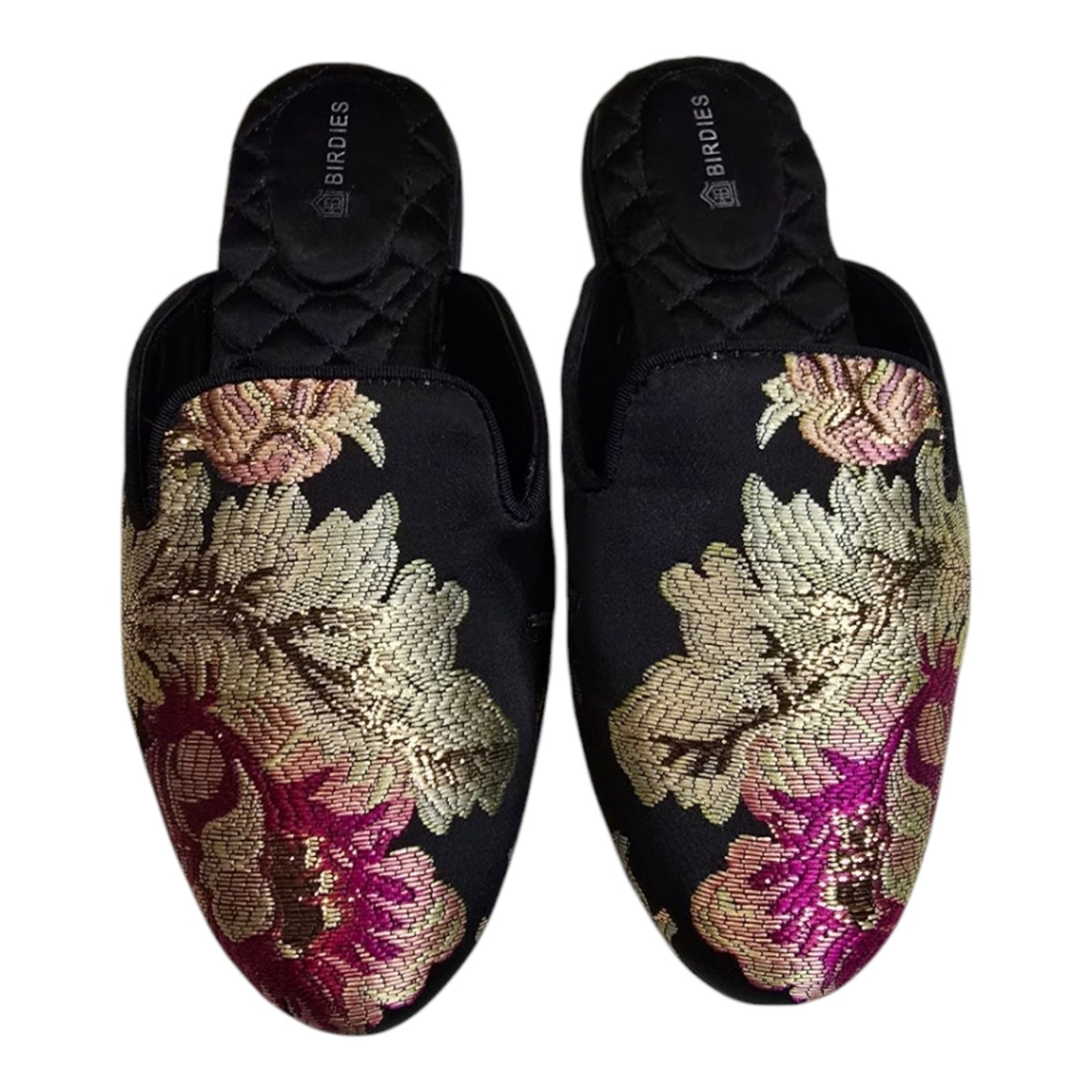 PANTOFOLA D’ORO Birdies scarpe ciabatte donna nero e oro floreale The Phoebe jacquard taglia 5
