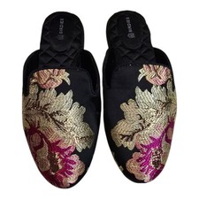 Birdies Women's Black and Gold Floral The Phoebe Jacquard Slippers Shoes Size 5