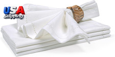 Flax Cloth Hemstitched White Dinner Napkins Set of 4-20X20 Inch