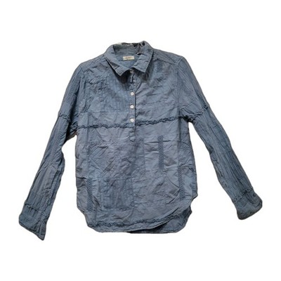 Dylan Sundance Blue Stone Patchwork Women's Collared Button-up XS