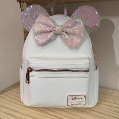 Loungefly Disney White iridescent Pink Sequin Mini Backpack NWT - Image 1 of 4